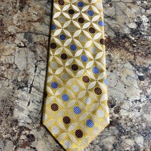 Geometric Patterned Tie in Yellow, Blue, and Brown